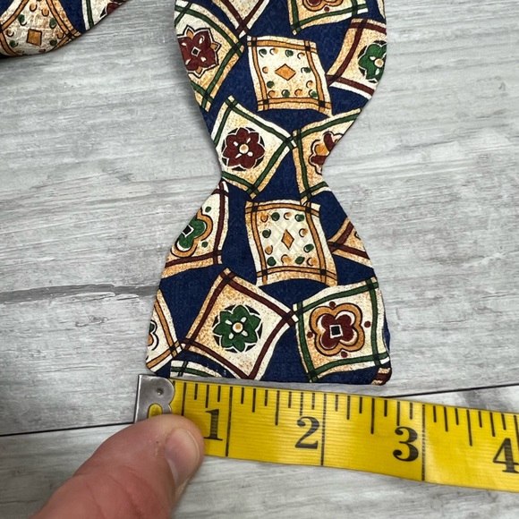 Carrot & Gibbs Navy, Green, Gold & Red Pattern Silk Bowtie - Picture 5 of 5